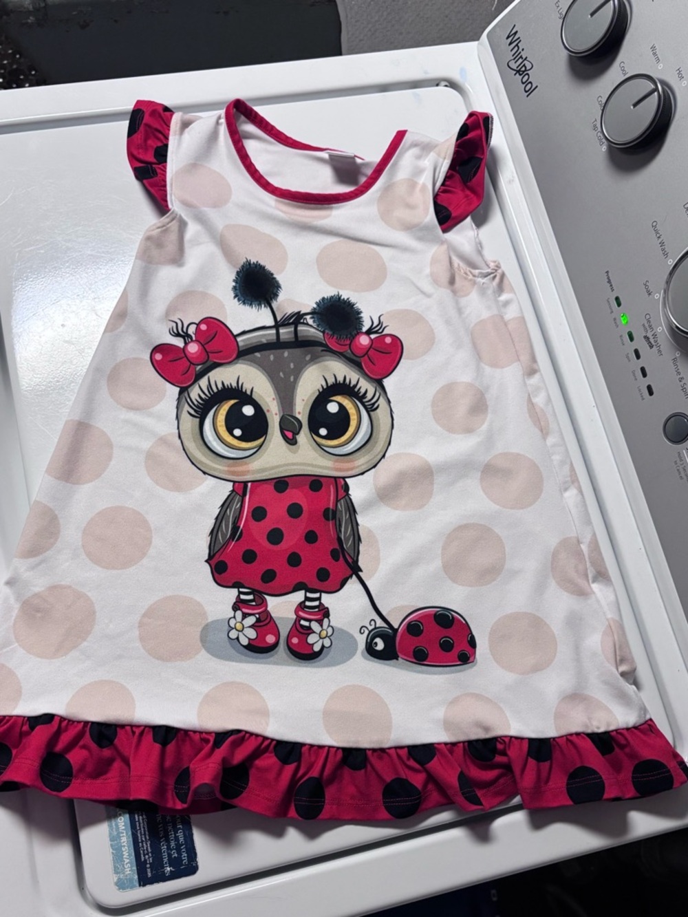 Girls Pink Polka Dot Owl Casual Dress